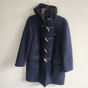 Vintage Gloverall Hooded Wool Coat Navy Toggle Closure Made In England Size 14